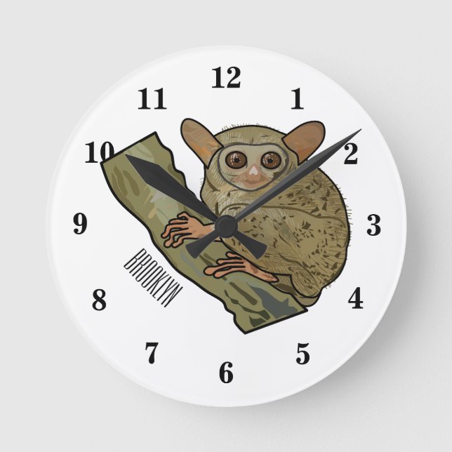 Relógio Redondo Ilustração de desenho animado de Tarsier (Frente)