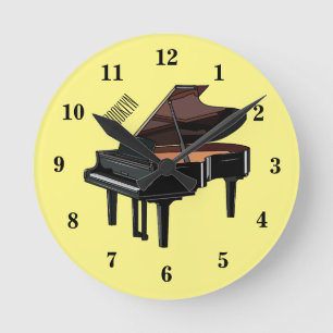 Relógio Redondo Ilustração de desenho animado Piano