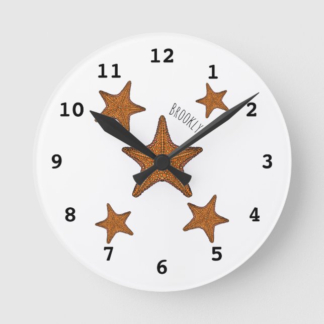 Relógio Redondo Ilustração de desenho de Starfish (Frente)