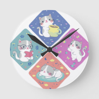 Relógio Redondo Ilustração de Dia de Ocupação de Gatinho Bonito