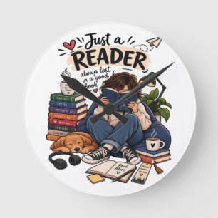 Relógio Redondo Ilustração de Leitor de Livros Aconchegante