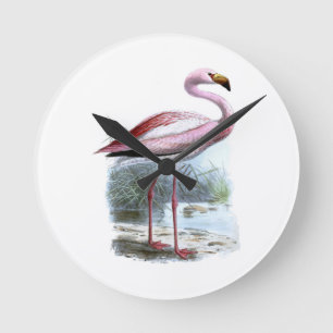 Relógio Redondo Ilustração de Puna Flamingo Vintage