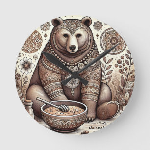 Relógio Redondo Ilustração de Urso Decorativo