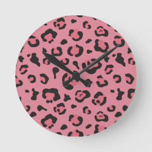 Relógio Redondo Ilustração do animal do rosa do leopardo