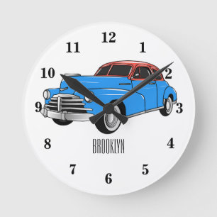 Relógio Redondo Ilustração do desenho animado Classic car 1948