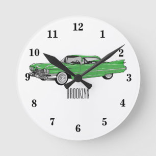 Relógio Redondo Ilustração do desenho animado Classic car 1959