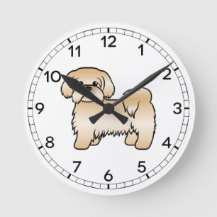 Relógio Redondo Ilustração Dourada de Cão de Cartoon Shih Tzu C