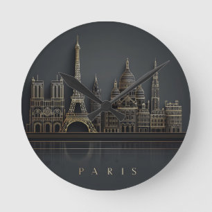 Relógio Redondo Ilustração Elegante da Cidade de Paris com Céu Dou