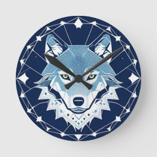 Relógio Redondo Ilustração Geométrica de um Lobo