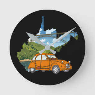 Relógio Redondo Ilustração Landschaft do Oldtimer 2cv