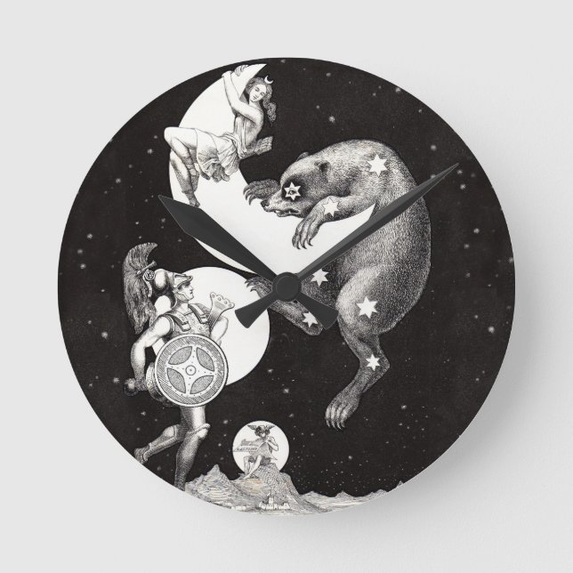 Relógio Redondo Ilustração Noturna do Deus do Universo da Lua Cele (Frente)