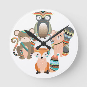 Relógio Redondo Ilustração tribal dos animais da floresta