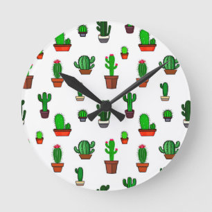 Relógio Redondo Ilustrações de Cactus Fofo Padrão Branco