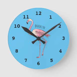 Relógio Redondo Imagem de desenho animado de pássaro Flamingo