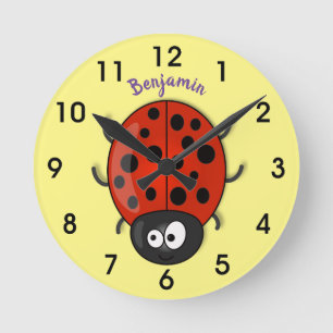 Relógio Redondo Imagem de desenhos animados de ladybug vermelho e