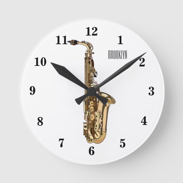 Relógio Redondo Imagem de desenhos saxofônicos (Frente)