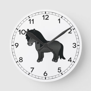 Relógio Redondo Imagem do Cartoon Black Shetland Pony Cute