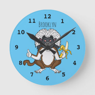Relógio Redondo Imagem do desenho do macaco Cotton Top Tamarin