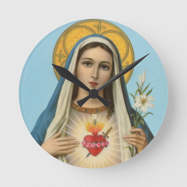 Relógio Redondo Immaculate Heart of Mary Our Lady religious image (Frente)