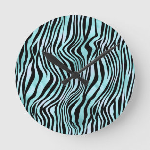 Relógio Redondo Impressão Animal Azul Brilhante Pele de Zebra Turq