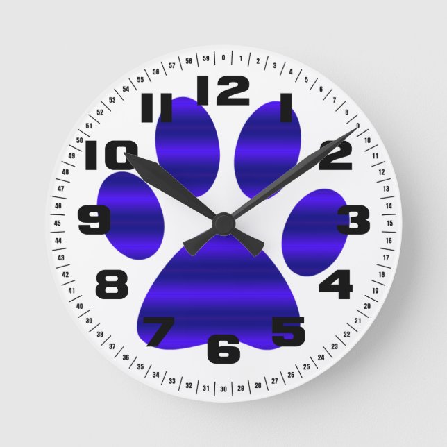 Relógio Redondo Impressão de Pata com Gradiente Azul (Frente)