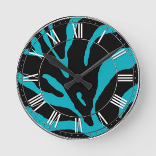 Relógio Redondo Impressão em animais com faixa de zebra azul clara