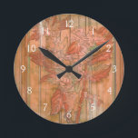 Relógio Redondo Impressão Floral Laranja Moderno em Fundo Retirado<br><div class="desc">Uma criação original de Jennifer Goldberger,  este impressão floral de laranja moderno senta num fundo listrado. As flores quase se misturam com o fundo. Deixe que se misture com o resto de sua casa comprando hoje!</div>