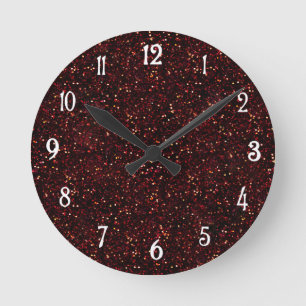 Relógio Redondo Impressão vermelho escuro Ruby Glitter