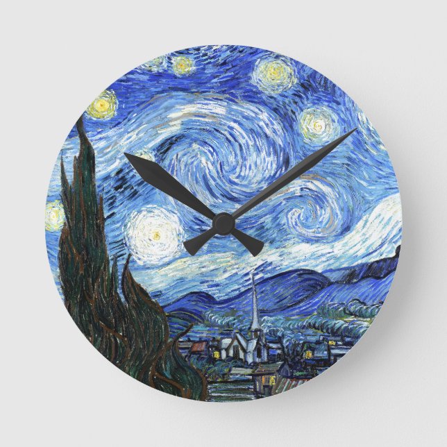 Relógio Redondo Impressionismo Van Gogh Starry Night Wall (Frente)