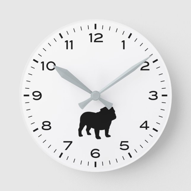 Relógio Redondo Inglês Bulldog Silhouette com Horas e Minutos (Frente)