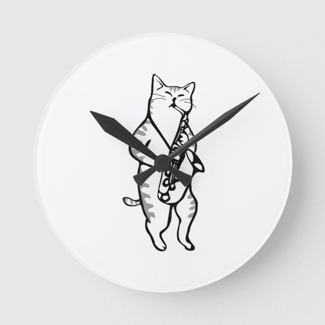 Relógio Redondo Instrumento Saxofone Música Jazz Cat Golf Balls (Frente)