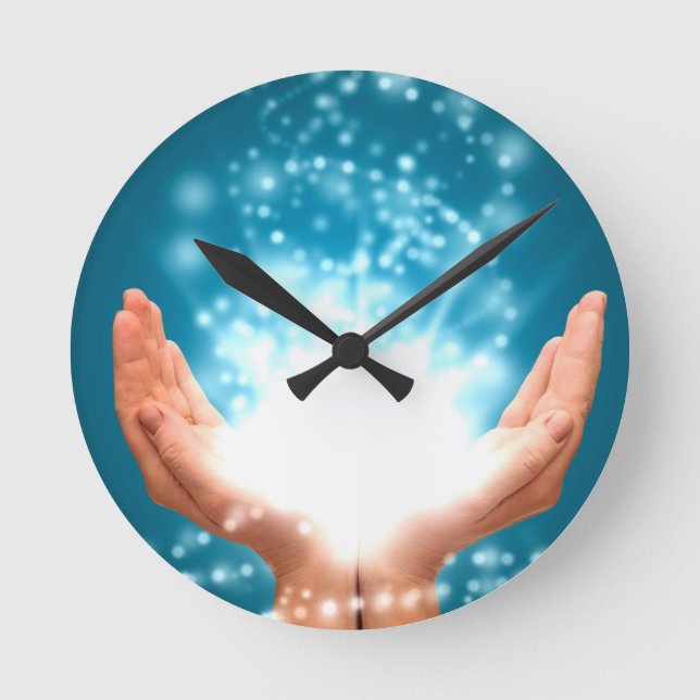 Relógio Redondo Ioga cura verde do zen da energia de Reiki do (Frente)