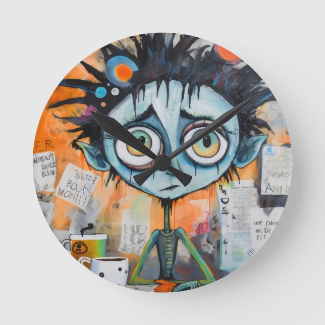 Relógio Redondo Iranovan Inkwell segunda-feira de manhã chorona (Frente)