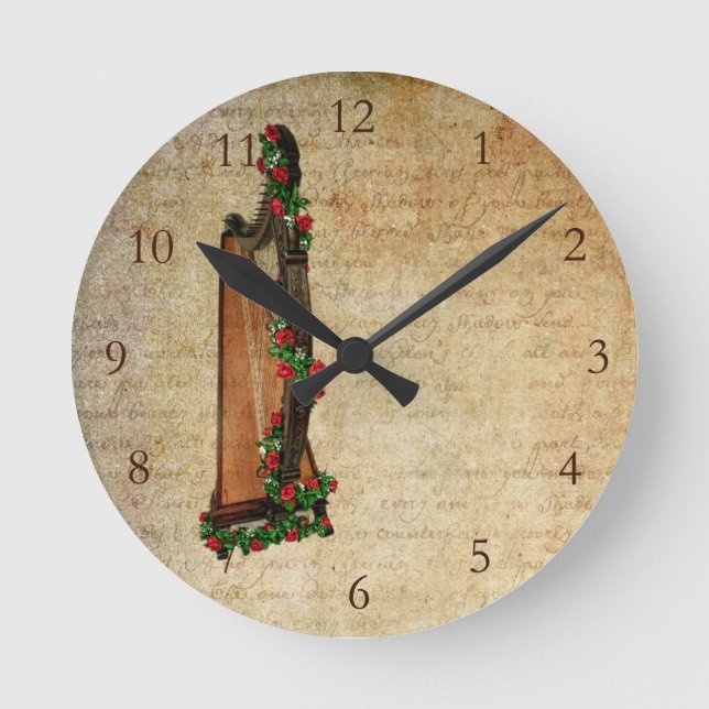 Relógio Redondo Irish Rose Harp Clock (Frente)