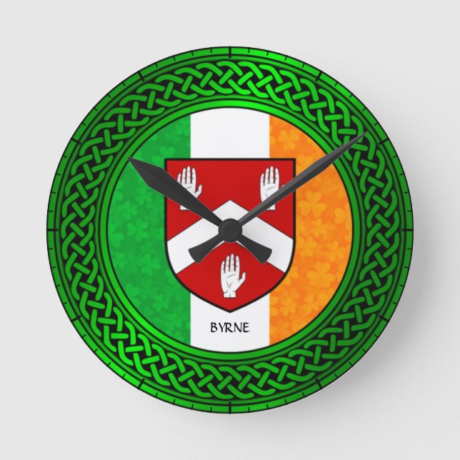Relógio Redondo Irish Shamrock Flag - Byrne (Frente)