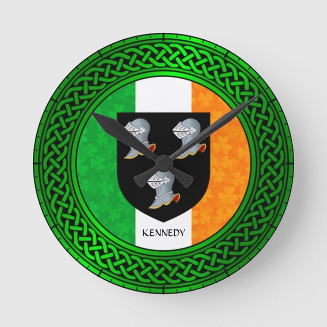 Relógio Redondo Irish Shamrock Flag - Kennedy (Frente)