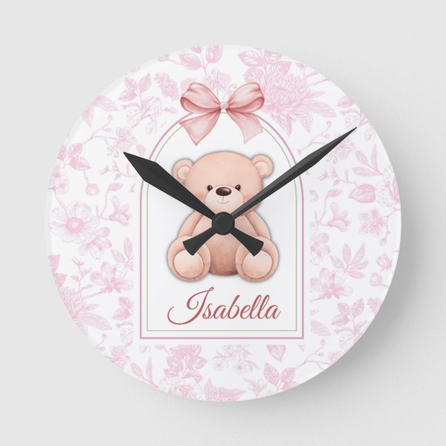 Relógio Redondo Isabella | Design de Enfermeiro de Urso Rosa Perso (Frente)