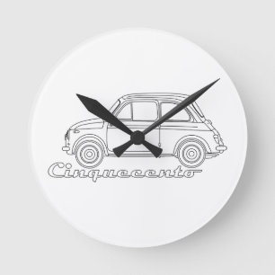 Relógio Redondo Italiano Fiat Cinquecento 500 cc Oldtimer Blueprin