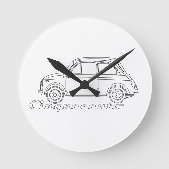 Relógio Redondo Italiano Fiat Cinquecento 500 cc Oldtimer Blueprin (Frente)