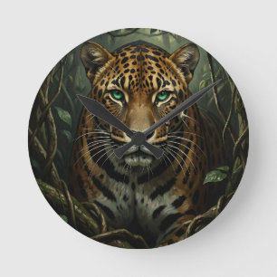 Relógio Redondo Jaguar da Selva de Olhos Verdes Intenso