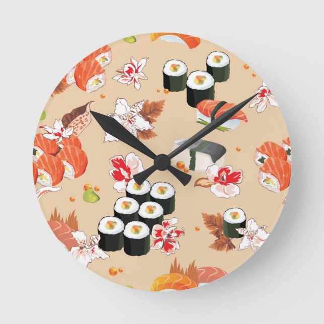 Relógio Redondo Japanese Food: Sushi Pattern 3 (Frente)