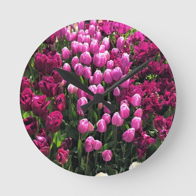 Relógio Redondo Jardim das Tulipas Roxas (Frente)