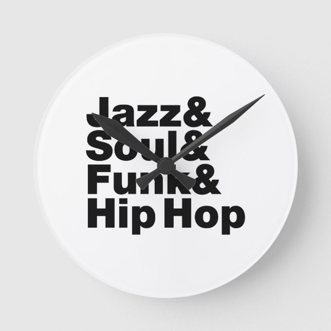 Relógio Redondo Jazz & Soul & Funk & Hip Hop (Frente)
