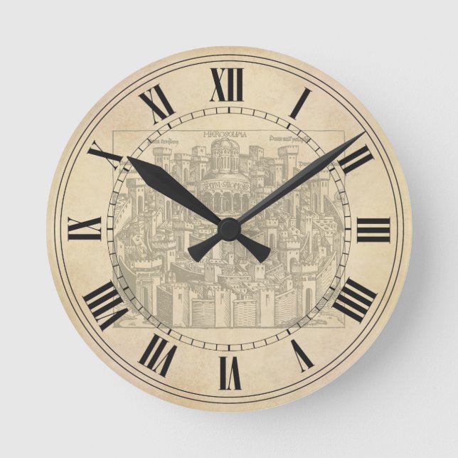 Relógio Redondo Jerusalem, Woodcut medieval (Frente)