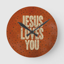 Relógio Redondo Jesus Loves You Rustic Christian Encouragement