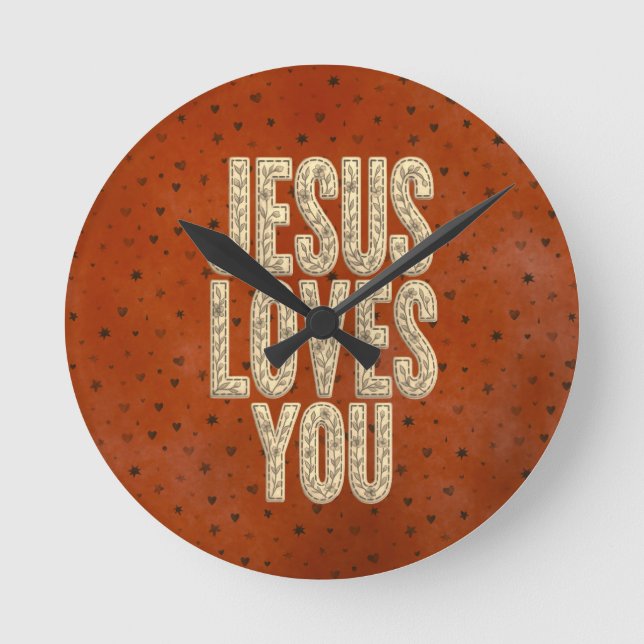 Relógio Redondo Jesus Loves You Rustic Christian Encouragement (Frente)