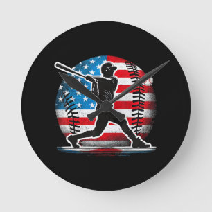Relógio Redondo Jogador de beisebol americano batedor com os Estad