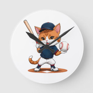 Relógio Redondo Jogador de beisebol gato