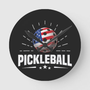 Relógio Redondo Jogador de Pickleball da Bandeira Americana dos EU