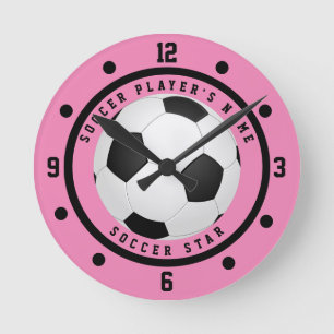 Relógio Redondo Jogadora de Futebol Feminina Personalizada Rosa e